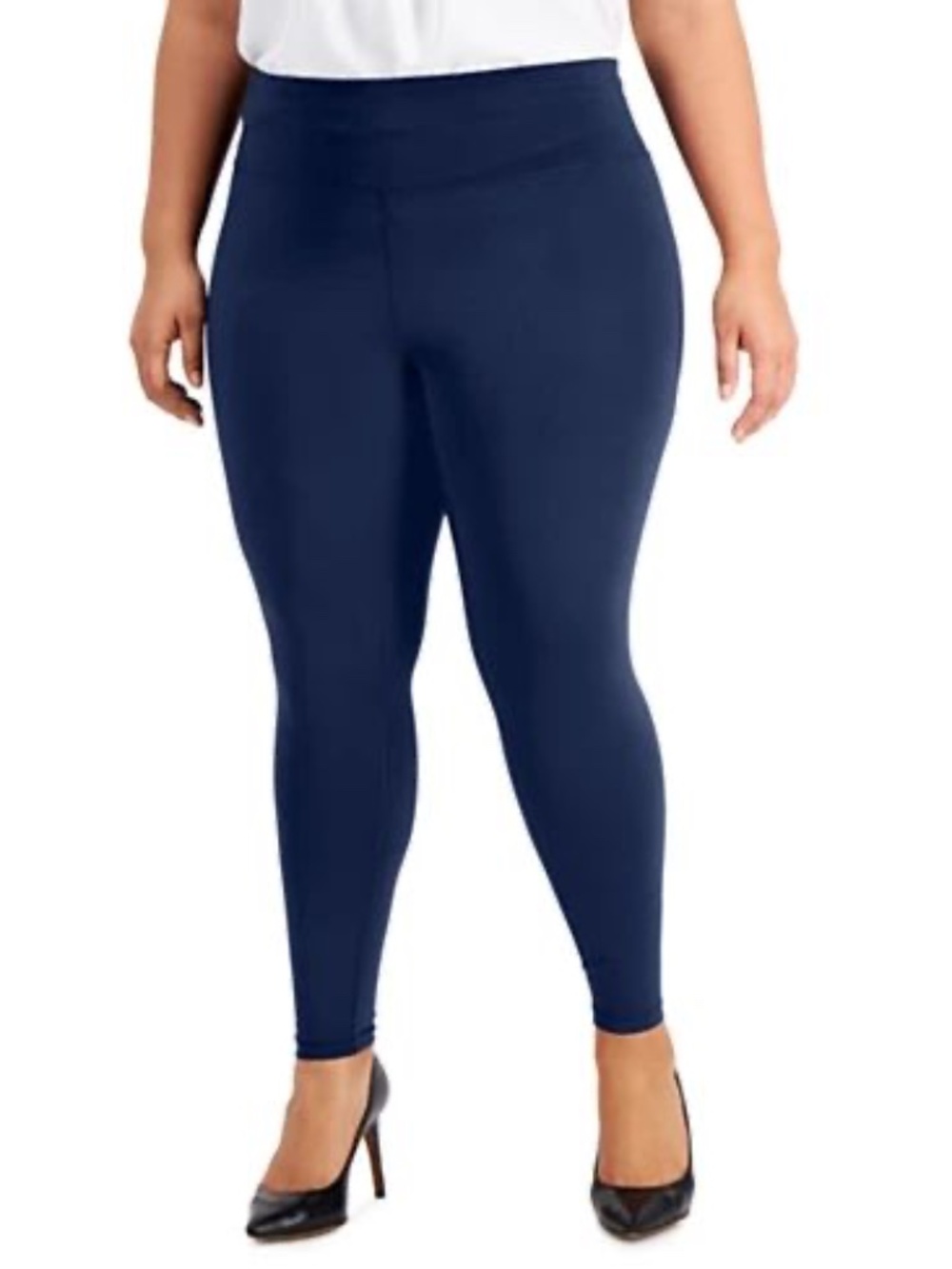 INC International Concepts Navy Shaping Knit Full-Length Leggings Plus Size 1X